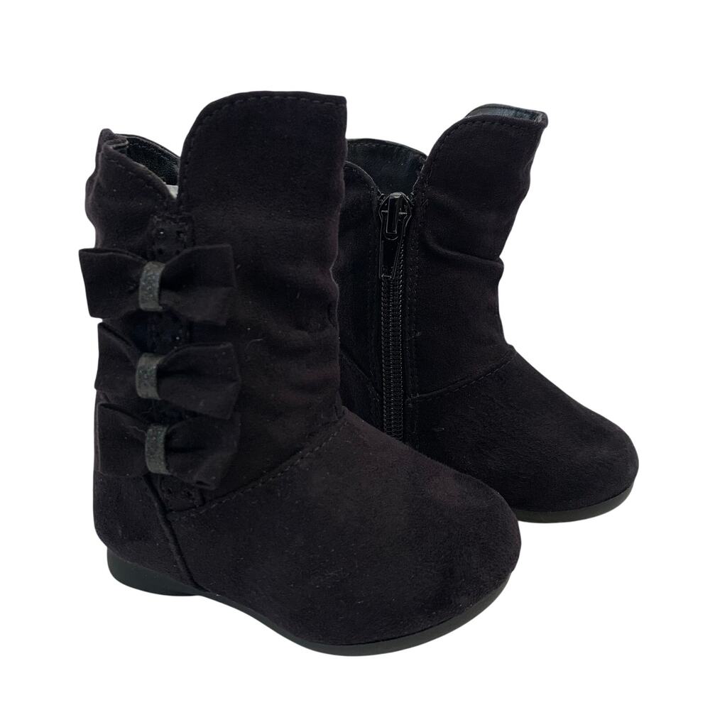 Garanimals Toddler Boots Sz 3 Black Faux Seude Fashion Boots Glitter Bow Slip-On